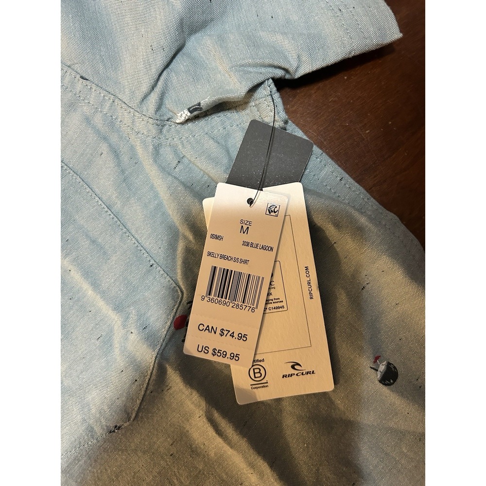 NWT Rip Curl Skelly Beach Hawaiian Button Shirt Men's Medium Blue Lagoon 59.95 - Picture 4 of 8